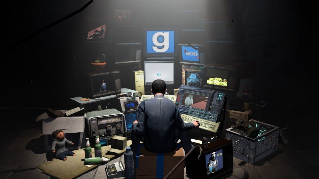 garry's mod character surrounded by screens wallpaper