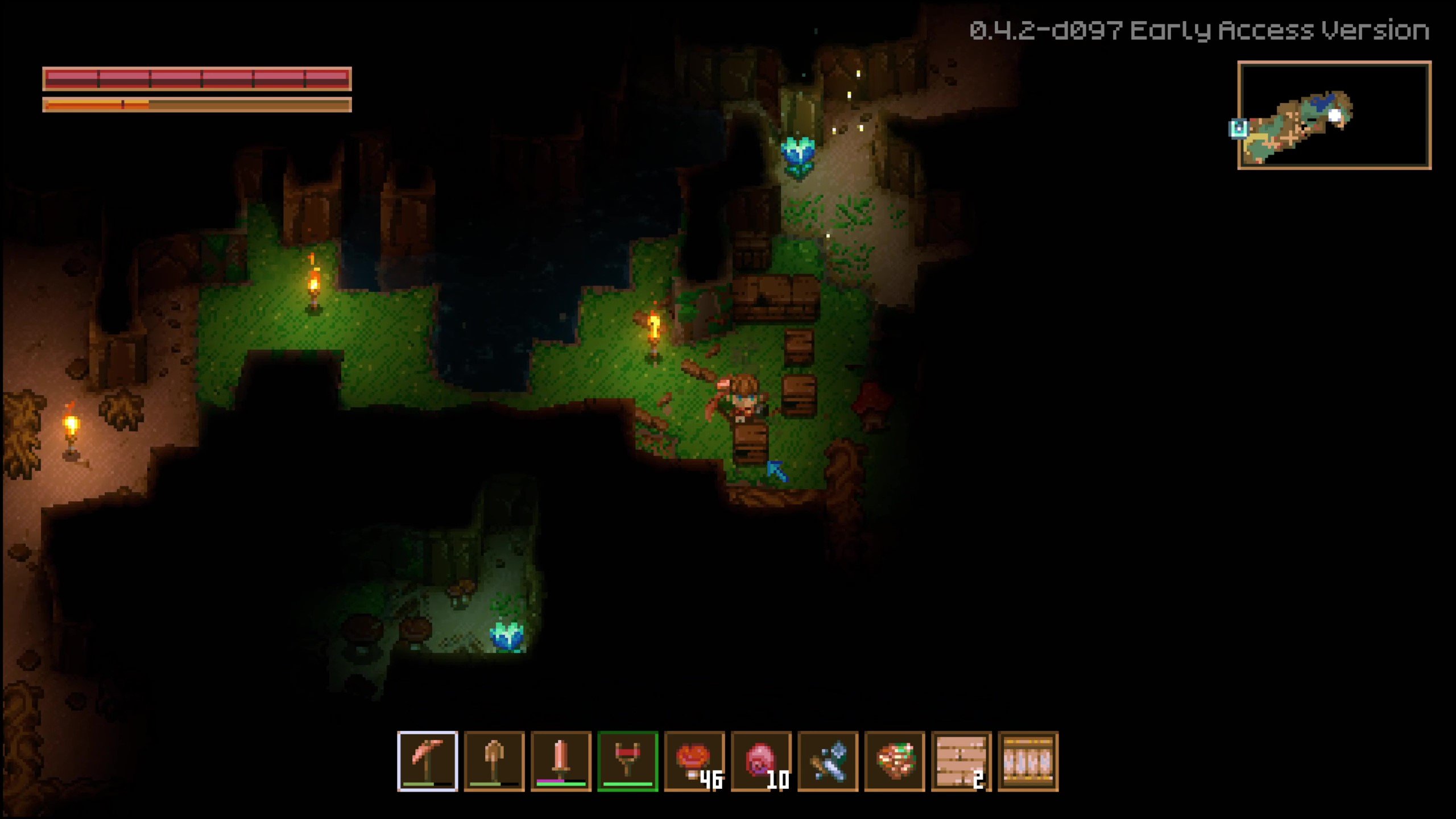 Player mining inside of a dark cave