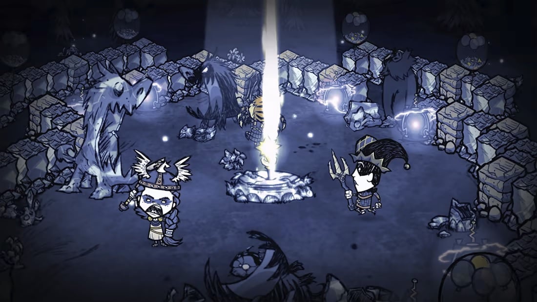 dont starve together friends monsters fighting house