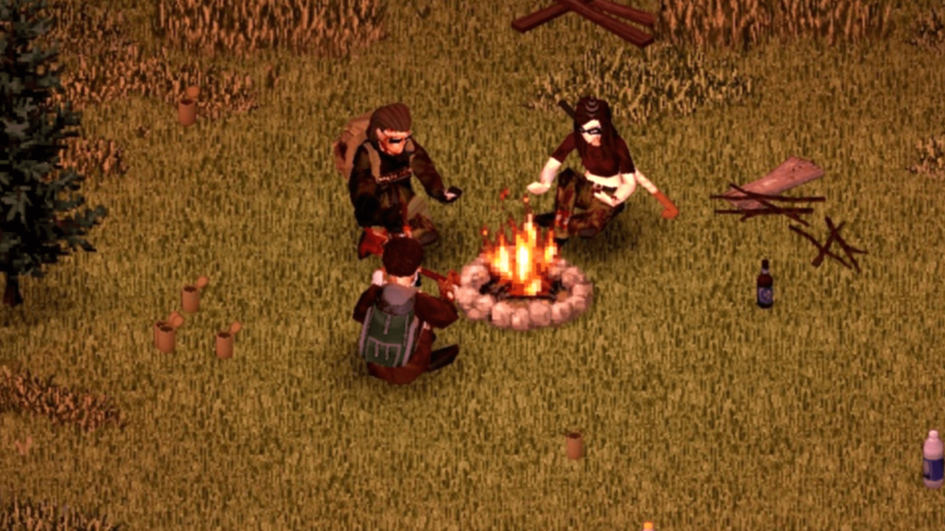 survivors rest at campfire